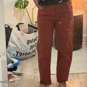 Armedangels Rust Orange Frayed Straight Hem Jeans